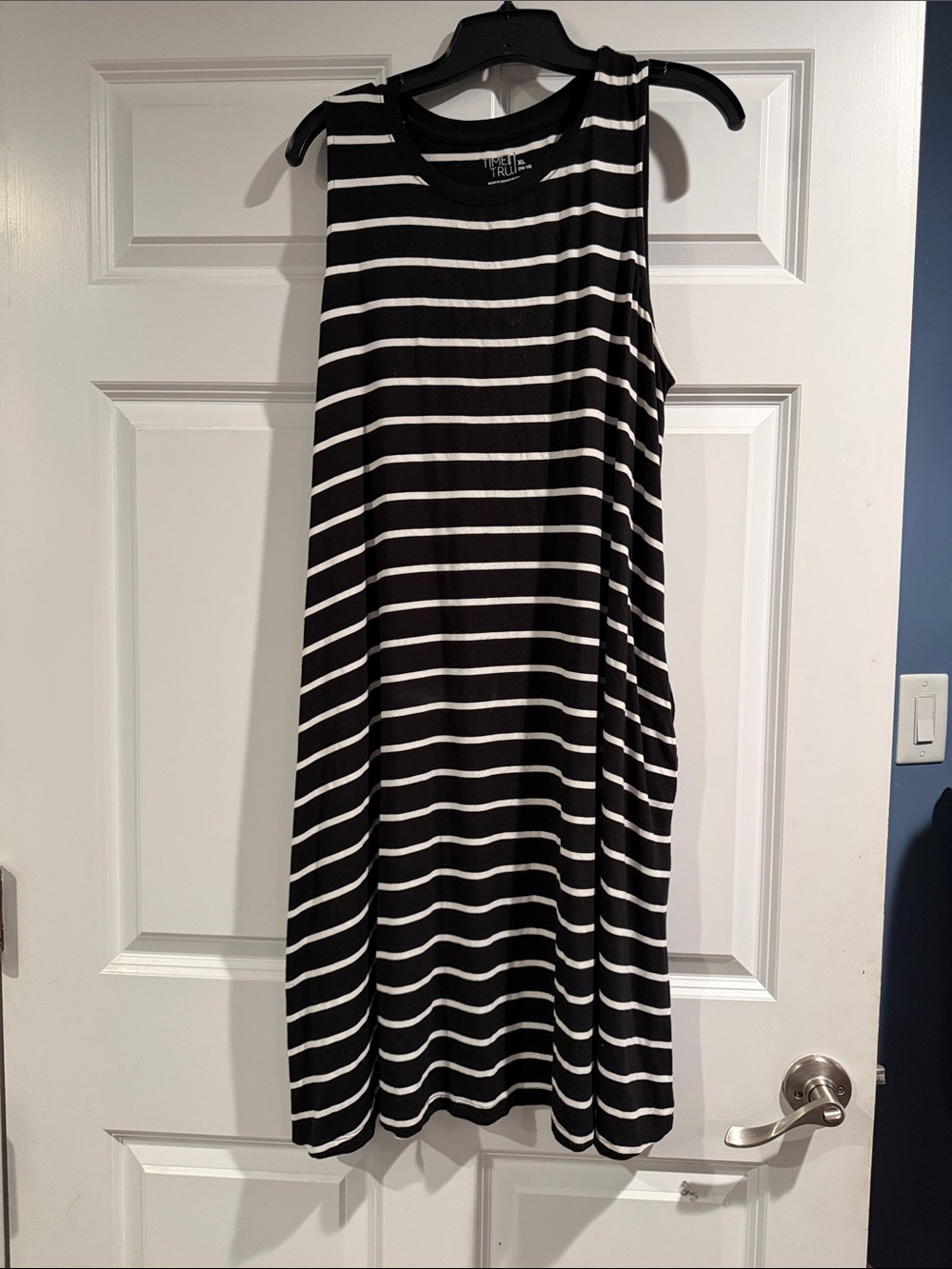 Time and Tru Black & White Striped Sleeveless Swing Dress